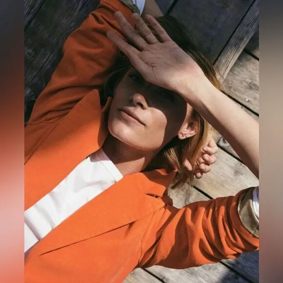 NWT Outerknown Henry Cord Boy Blazer Flame Orange Sz 4 organic cotton corduroy - Picture 3 of 13